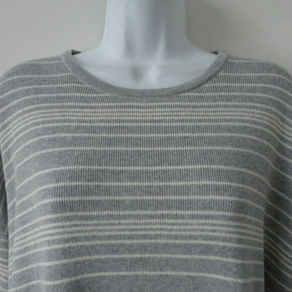 New EILEEN FISHER Grey White Stripe Organic Cotton Crew Neck Box Top Sweater S - Picture 3 of 7